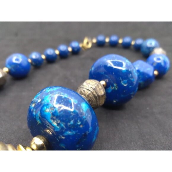 Dotty Smith Vintage Statement 8.5" Necklace Faux Speckled Blue Stones READ - Picture 10 of 16